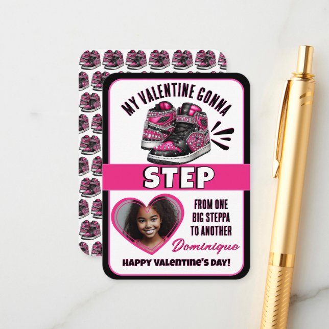 Tarjeta De Recepción Valentín de clase fotográfica panacera rosa/negro  (Anverso/Reverso In Situ)