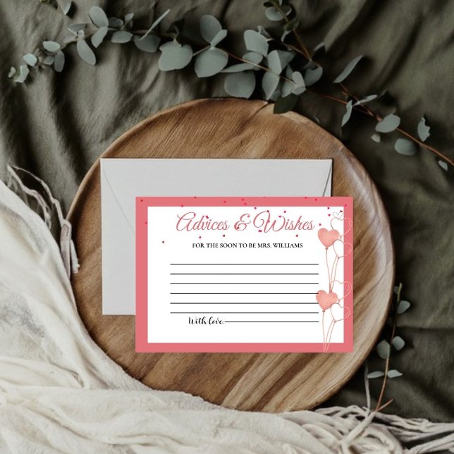 Tarjeta De Recepción Valentine Pink Heart Advices y WIshe Bridal Shower (Subido por el creador)