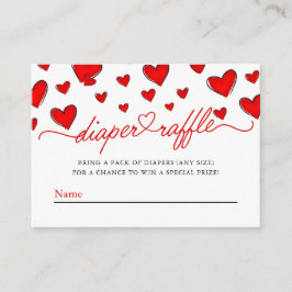 Tarjeta De Recepción Valentines Red Hearts Diaper Raffle Baby Shower