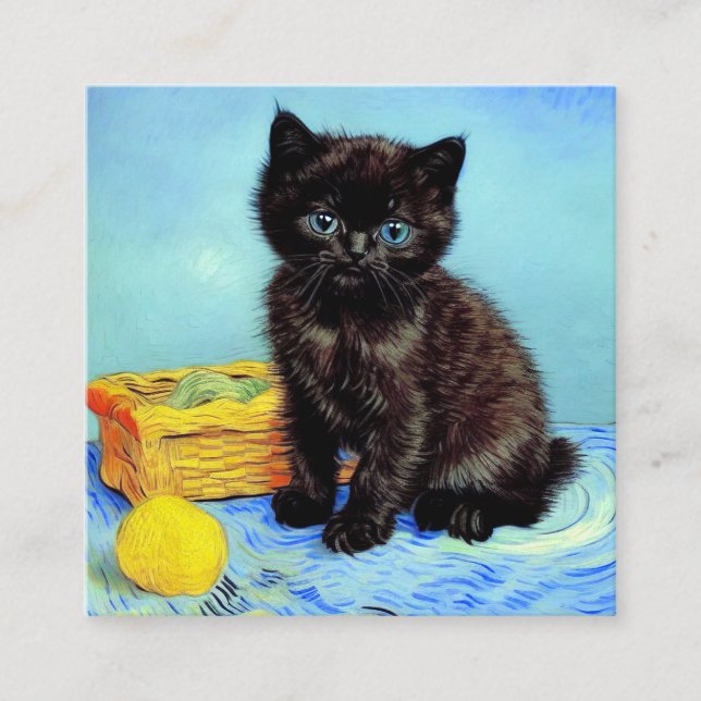 Tarjeta De Recepción Van Gogh Black Kitten con yarn (Anverso)