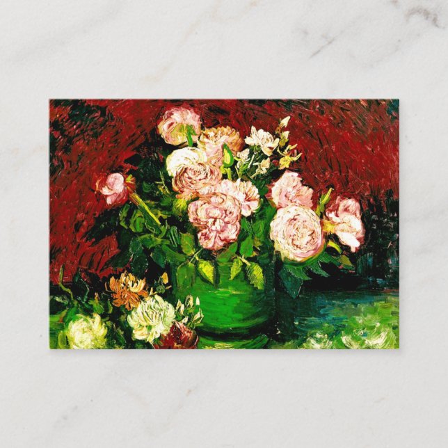 Tarjeta De Recepción Van Gogh Peonies y Rosas (Anverso)