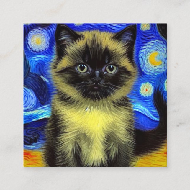 Tarjeta De Recepción Van Gogh Starry Night Siamese Cat (Anverso)