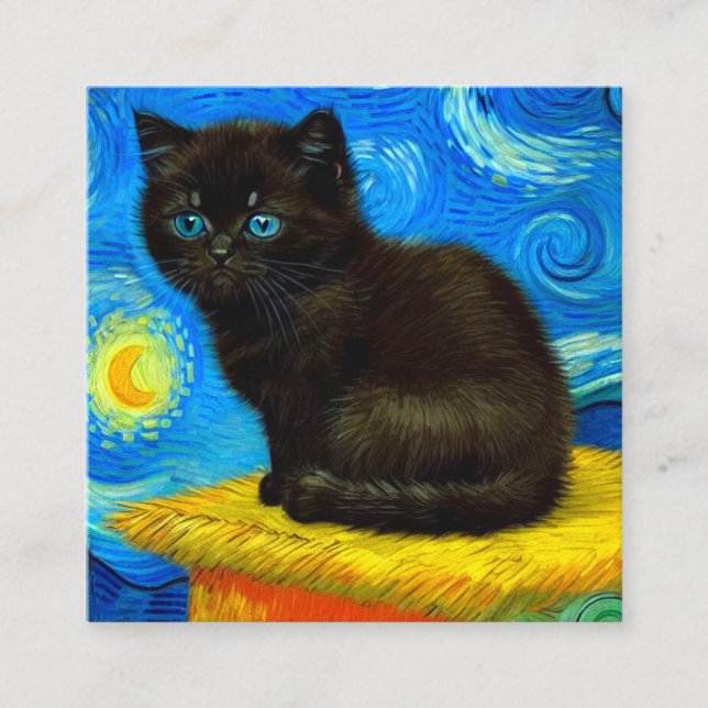Tarjeta De Recepción Van Gogh Style Starry Night Cat (Anverso)