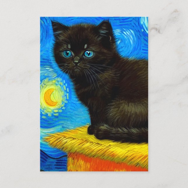 Tarjeta De Recepción Van Gogh Style Starry Night Cat (Anverso)