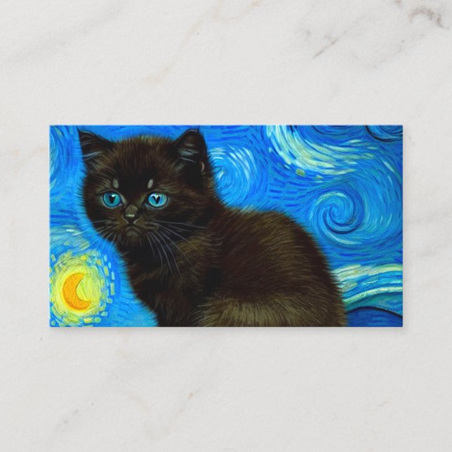 Tarjeta De Recepción Van Gogh Style Starry Night Cat (Anverso)