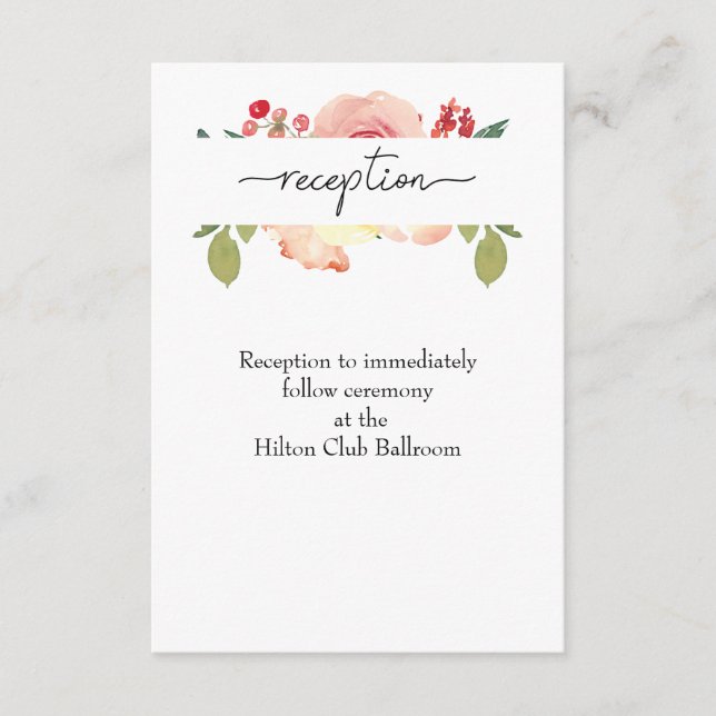 Tarjeta De Recepción Vanilla Rubor Floral Wedding (Anverso)