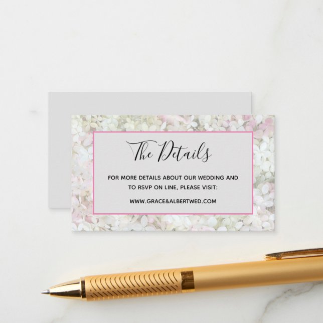 Tarjeta De Recepción Vanilla Strawberry Hydrangeas Boda (Anverso/Reverso In Situ)