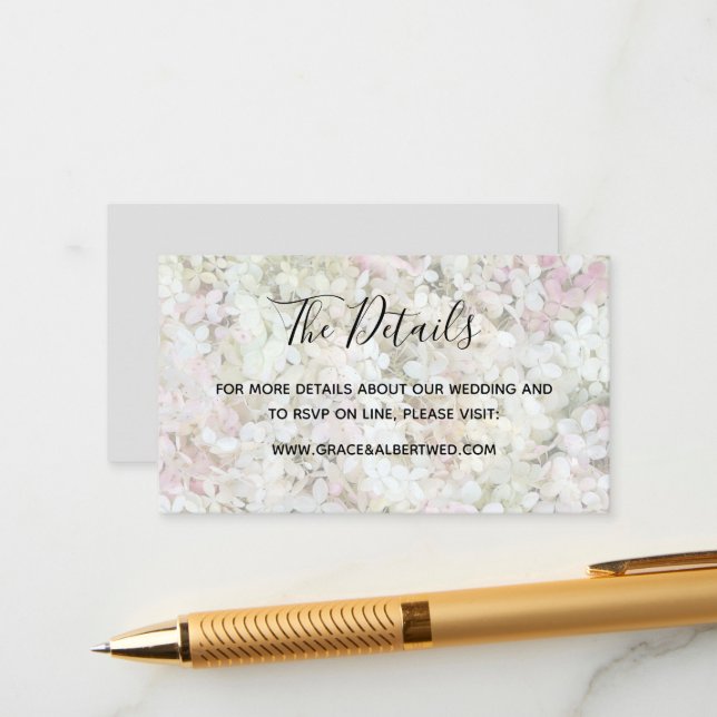 Tarjeta De Recepción Vanilla Strawberry Hydrangeas Boda (Anverso/Reverso In Situ)