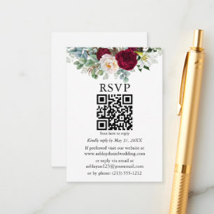 Tarjeta De Recepción Vegetación acuática Borgoña Floral QR RSVP