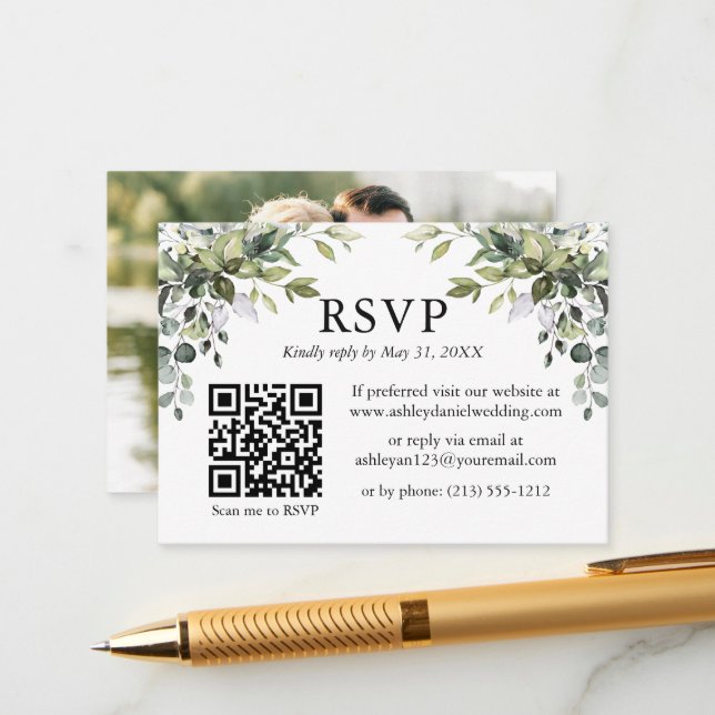 Tarjeta De Recepción Vegetación acuática Foto Boda QR RSVP (Anverso/Reverso In Situ)
