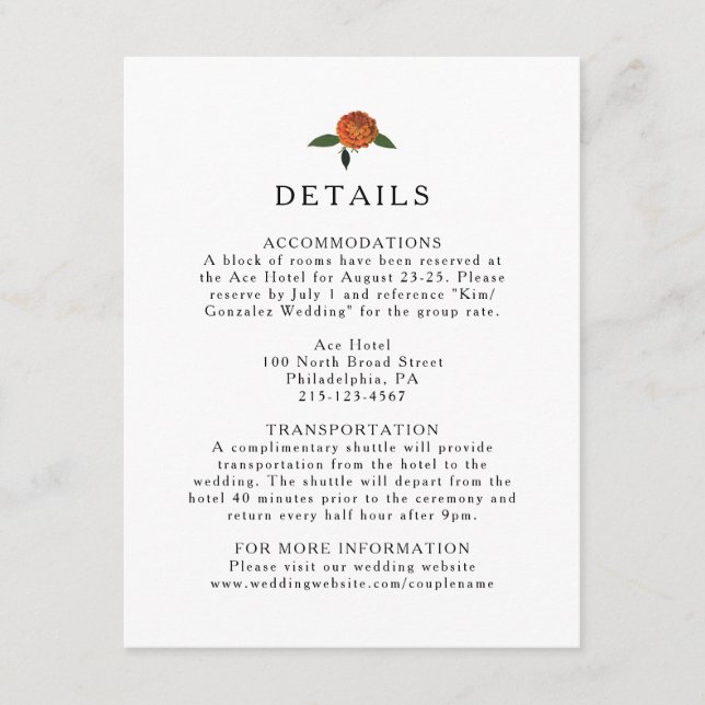 Tarjeta De Recepción Vegetación botánica, lemones y marigoles (Anverso)