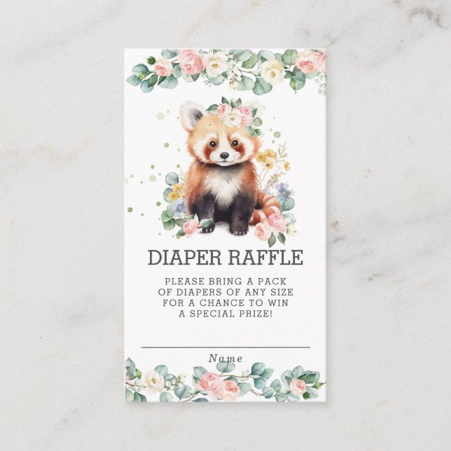 Tarjeta De Recepción Vegetación floral Red Panda Baby Diaper Raffle (Anverso)