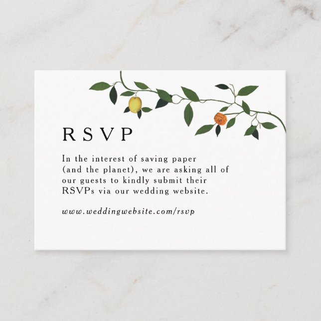 Tarjeta De Recepción Vegetación, lémones y marigoles en línea RSVP (Anverso)