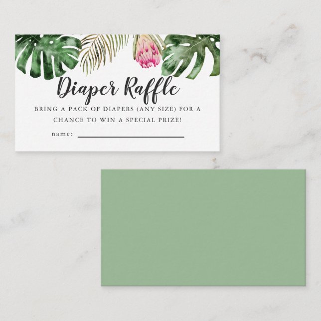 Tarjeta De Recepción Vegetación tropical Baby Shower Diaper Ticket (Anverso / Reverso)