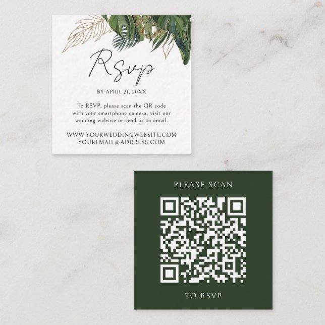 Tarjeta De Recepción Vegetación Tropical Boda Código QR Botánico Boda R (Anverso / Reverso)