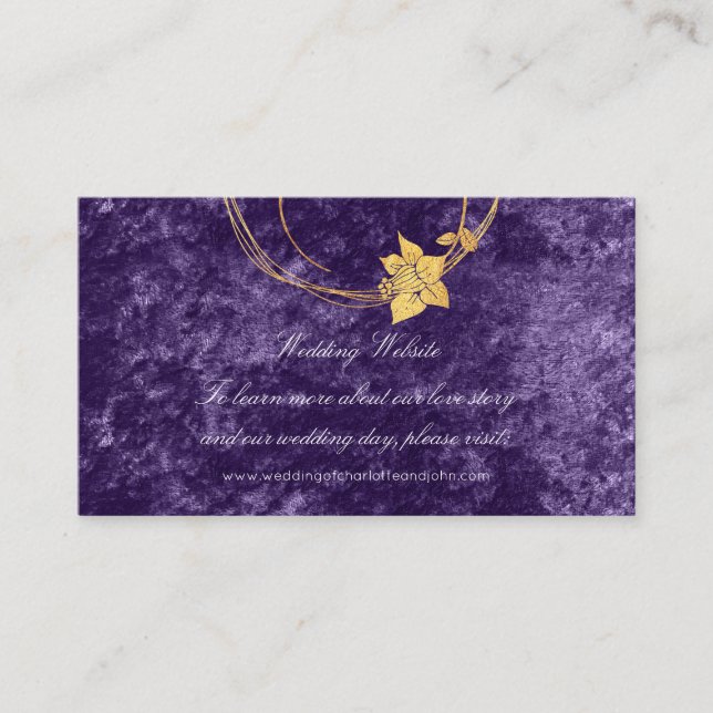 Tarjeta De Recepción Velvet Violet, Boda de la Floral Purple Gold (Anverso)