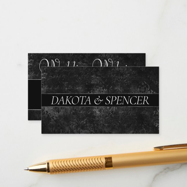 Tarjeta De Recepción Velvety Onyx Damask | Sitio web del barroco negro (Anverso/Reverso In Situ)