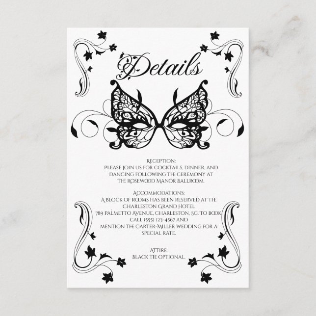 Tarjeta De Recepción Venetia Carnivale Masque Ornato Victoriano Florece (Anverso)