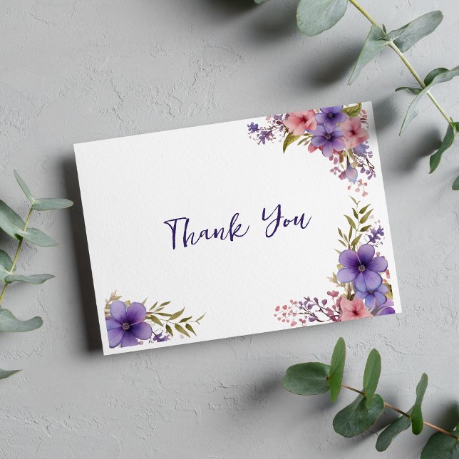 Tarjeta De Recepción Verano lavanda marco floral rosa Gracias (Summer lavender pink floral frame Thank You)