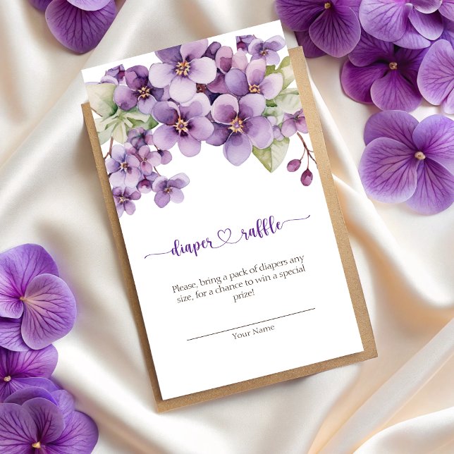 Tarjeta De Recepción Verano Morado Flores Violeta Diaper Raffle (Summer Purple Violet Flowers Diaper Raffle Enclosure Card)