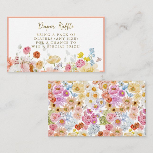 Tarjeta De Recepción Verano Peach Floral Baby Shower Diaper Raffle (Anverso / Reverso)
