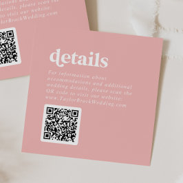 Tarjeta De Recepción Verano retro | Detalles del Boda de código QR rosa