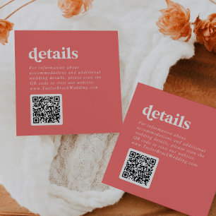 Tarjeta De Recepción Verano retro Detalles del Boda de código QR rosa