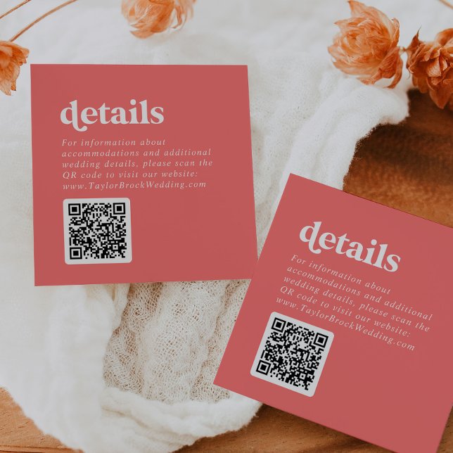 Tarjeta De Recepción Verano retro | Detalles del Boda de código QR rosa (Subido por el creador)