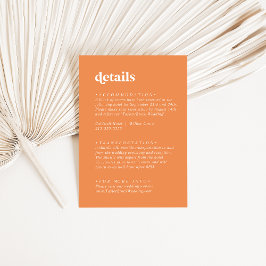 Tarjeta De Recepción Verano retro | Detalles del Boda Naranja