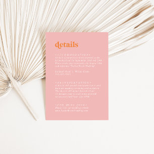 Tarjeta De Recepción Verano retro   Detalles del Boda rosa y Naranja