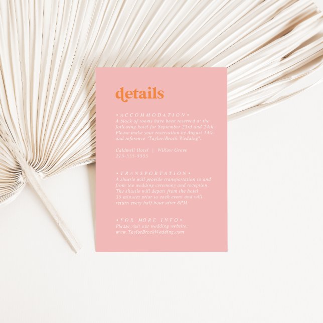 Tarjeta De Recepción Verano retro | Detalles del Boda rosa y Naranja (Subido por el creador)