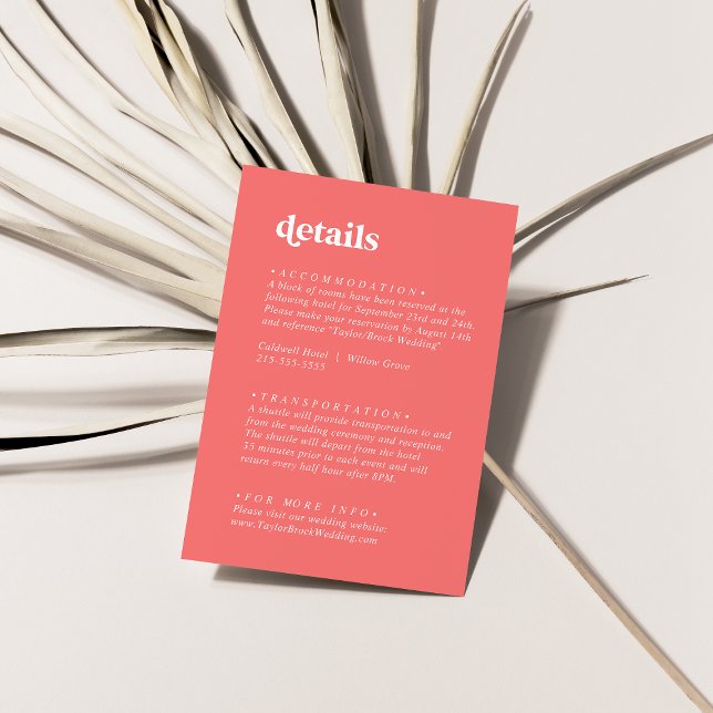 Tarjeta De Recepción Verano retro | Detalles del Boda rosado caliente (Subido por el creador)