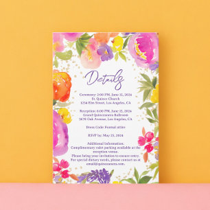Tarjeta De Recepción Verano rosa detalles de acuarela floral Quinceaner
