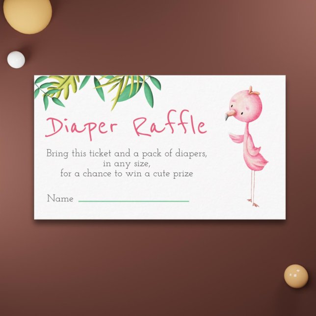 Tarjeta De Recepción Verano tropical Flamingo Diaper Raffle (Flamingo diaper raffle girl baby shower card)