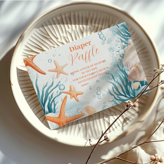 Tarjeta De Recepción Verano Tropical Playa Starfish Diapper Raffle (Subido por el creador)
