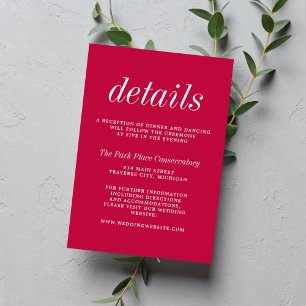 Tarjeta De Recepción Verdadera simplicidad 2 Boda Minimalista frambuesa