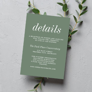 Tarjeta De Recepción Verdadera simplicidad 2 Boda Minimalista verde pol