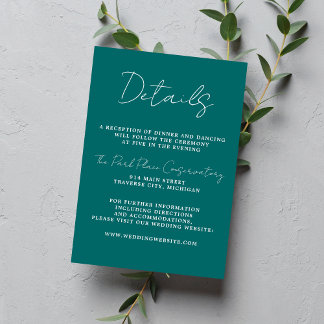 Tarjeta De Recepción Verdadera simplicidad 3 guión Boda Verde azulado m