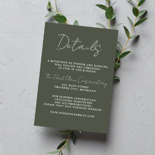 Tarjeta De Recepción Verdadera Simplicidad 3 Script Mínimo Camo Verde