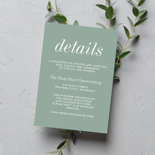 Tarjeta De Recepción Verdadero Boda Minimalista verde de 2 sabores