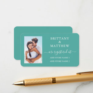 Tarjeta De Recepción Verde azulado registro de Bodas fotográficos moder