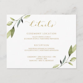 Tarjeta De Recepción Verde Botánico Aquarela Elegante Boda Dorada