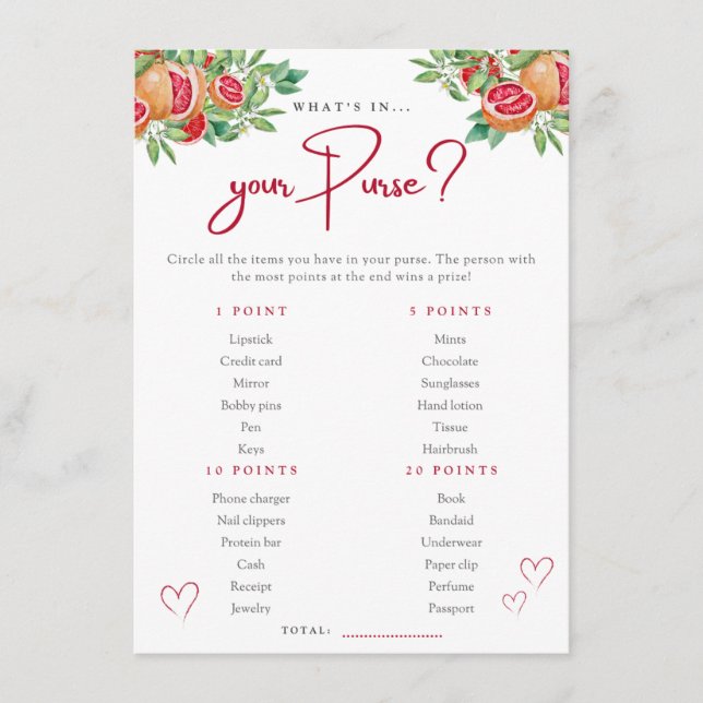 Tarjeta De Recepción Verde cítrico | ¿Qué hay en tu bolso Juego de duch (Anverso)