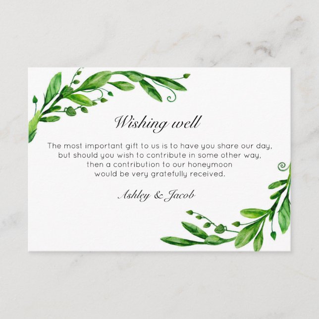Tarjeta De Recepción Verde deseando lo mejor. Boda de verano. Insertar  (Anverso)