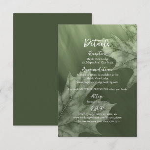 Tarjeta De Recepción verde musgo oscuro con detalles de acento de hojas