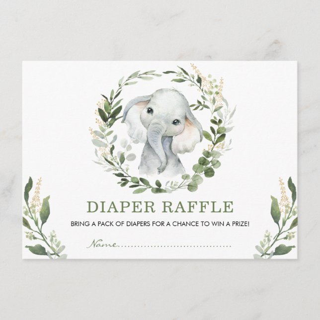 Tarjeta De Recepción Verde Neutral Elefante de Oro Diapé de bebé Raffle (Anverso)