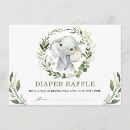 Tarjeta De Recepción Verde Neutral Elefante de Oro Diapé de bebé Raffle