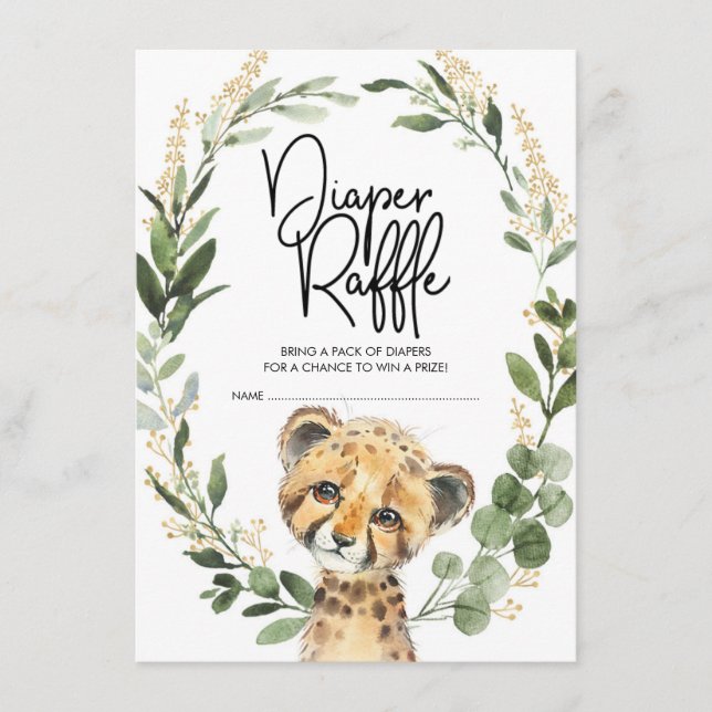 Tarjeta De Recepción Verde neutral Leopard Safari Baby Diaper Raffle (Anverso)