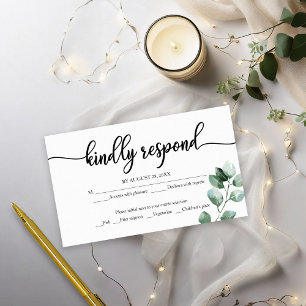 Tarjeta De Recepción Verde Presupuesto Eucalipto Respuesta de Boda RSVP