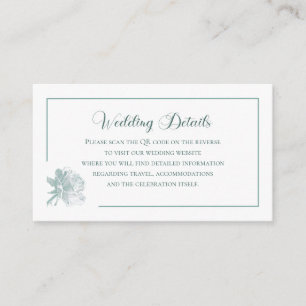 Tarjeta De Recepción Verde Salvia Caligrafía Floral Info QR Boda
